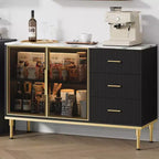 Meuble de rangement avec buffet, table de buffet avec plateau en faux marbre et portes vitrées pour la salle à manger