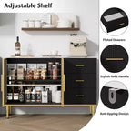 Meuble de rangement avec buffet, table de buffet avec plateau en faux marbre et portes vitrées pour la salle à manger
