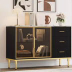 Sideboard Cabinet with Storage, Buffet Table with Faux Marble Top and Glass Doors for Dining Room