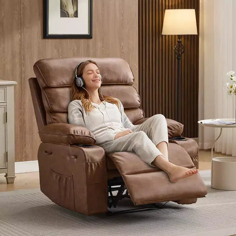 Fauteuil inclinable manuel extra large en cuir PU pour adultes avec massage et chauffage, grand fauteuil paresseux avec accoudoirs et dossier confortables 1,5 fois plus épais en éponge pour salon