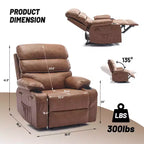 Fauteuil inclinable manuel extra large en cuir PU pour adultes avec massage et chauffage, grand fauteuil paresseux avec accoudoirs et dossier confortables 1,5 fois plus épais en éponge pour salon