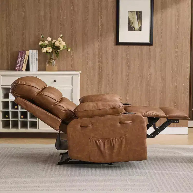 Fauteuil inclinable manuel extra large en cuir PU pour adultes avec massage et chauffage, grand fauteuil paresseux avec accoudoirs et dossier confortables 1,5 fois plus épais en éponge pour salon
