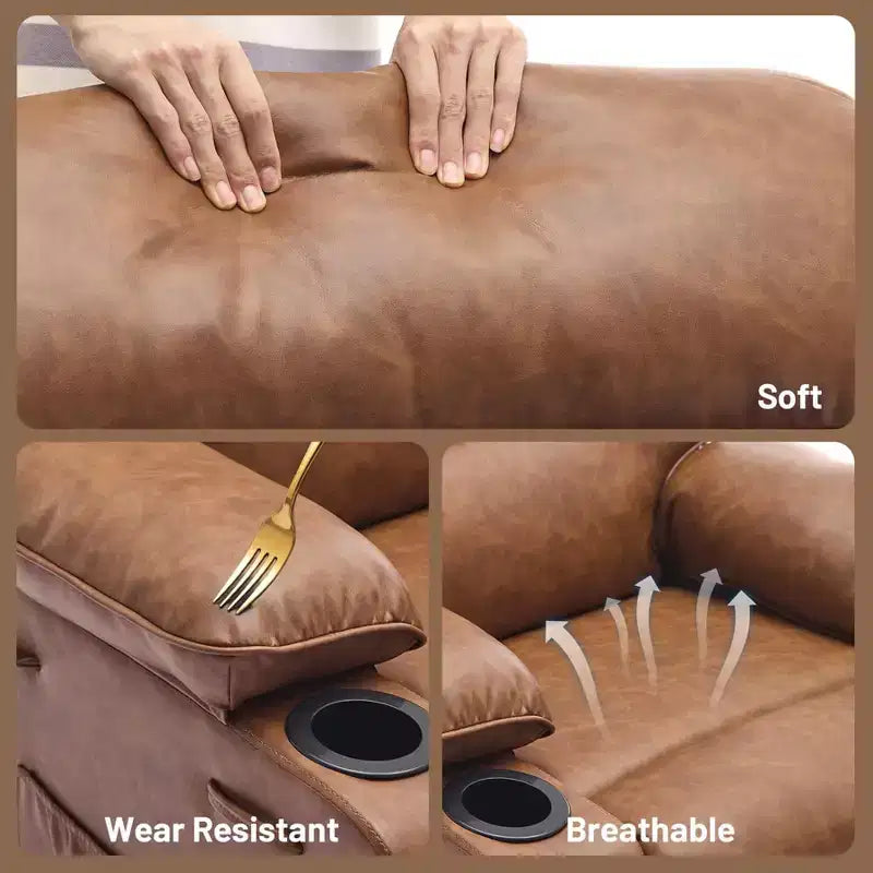 Fauteuil inclinable manuel extra large en cuir PU pour adultes avec massage et chauffage, grand fauteuil paresseux avec accoudoirs et dossier confortables 1,5 fois plus épais en éponge pour salon