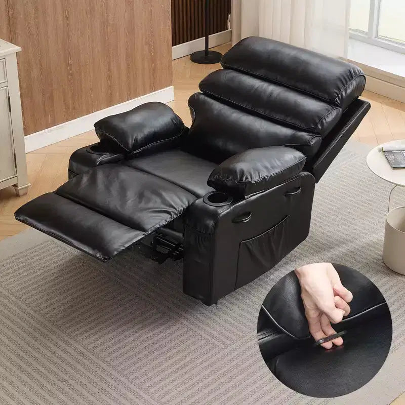 Fauteuil inclinable manuel extra large en cuir PU pour adultes avec massage et chauffage, grand fauteuil paresseux avec accoudoirs et dossier confortables 1,5 fois plus épais en éponge pour salon