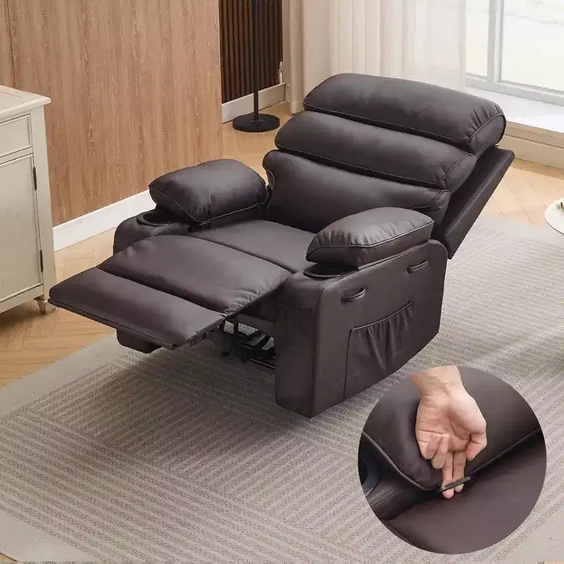 Fauteuil inclinable manuel extra large en cuir PU pour adultes avec massage et chauffage, grand fauteuil paresseux avec accoudoirs et dossier confortables 1,5 fois plus épais en éponge pour salon