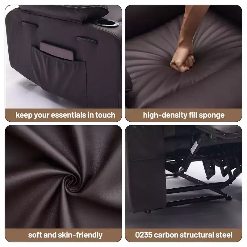 Fauteuil inclinable manuel extra large en cuir PU pour adultes avec massage et chauffage, grand fauteuil paresseux avec accoudoirs et dossier confortables 1,5 fois plus épais en éponge pour salon