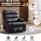 Fauteuil inclinable manuel extra large en cuir PU pour adultes avec massage et chauffage, grand fauteuil paresseux avec accoudoirs et dossier confortables 1,5 fois plus épais en éponge pour salon