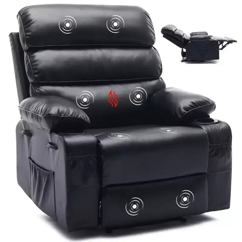 Fauteuil inclinable manuel extra large en cuir PU pour adultes avec massage et chauffage, grand fauteuil paresseux avec accoudoirs et dossier confortables 1,5 fois plus épais en éponge pour salon