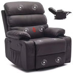 Fauteuil inclinable manuel extra large en cuir PU pour adultes avec massage et chauffage, grand fauteuil paresseux avec accoudoirs et dossier confortables 1,5 fois plus épais en éponge pour salon