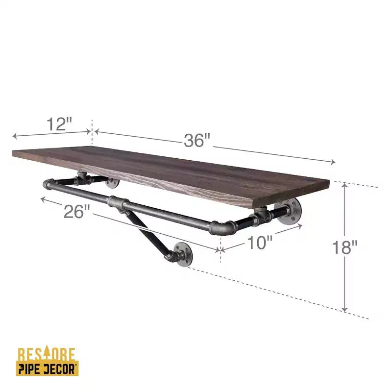 Pipe Decor Portant mural de 91,4 cm avec étagère en bois, marron Trail