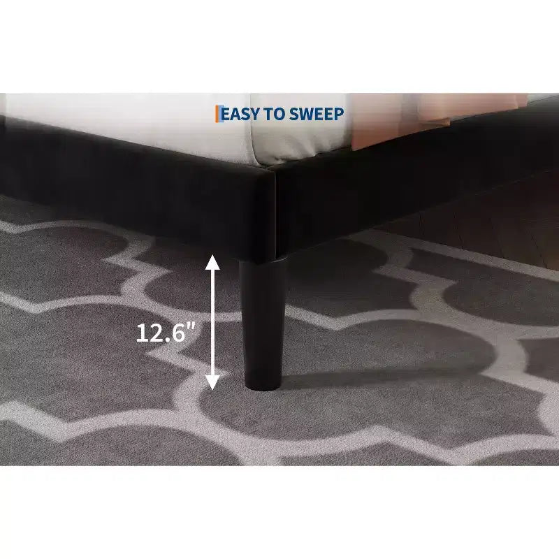 Cadre de lit, plateforme à lattes en bois massif avec tête de lit capitonnée de boutons en cristal et rangement sous le lit, silencieux et facile à assembler