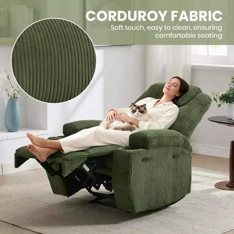 Fauteuil inclinable électrique avec massage et USB, 8 points de vibration, tissu velours côtelé, poches de rangement, assemblage facile pour salon, chambre à coucher