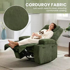 Fauteuil inclinable électrique avec massage et USB, 8 points de vibration, tissu velours côtelé, poches de rangement, assemblage facile pour salon, chambre à coucher