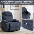 Fauteuil inclinable électrique avec massage et USB, 8 points de vibration, tissu velours côtelé, poches de rangement, assemblage facile pour salon, chambre à coucher