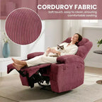 Fauteuil inclinable électrique avec massage et USB, 8 points de vibration, tissu velours côtelé, poches de rangement, assemblage facile pour salon, chambre à coucher