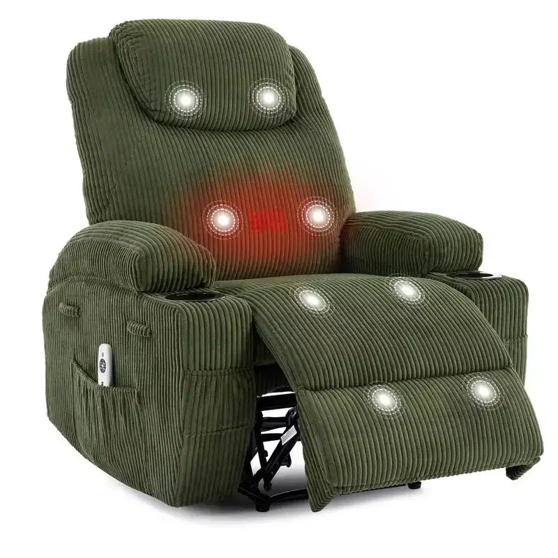 Fauteuil inclinable électrique avec massage et USB, 8 points de vibration, tissu velours côtelé, poches de rangement, assemblage facile pour salon, chambre à coucher