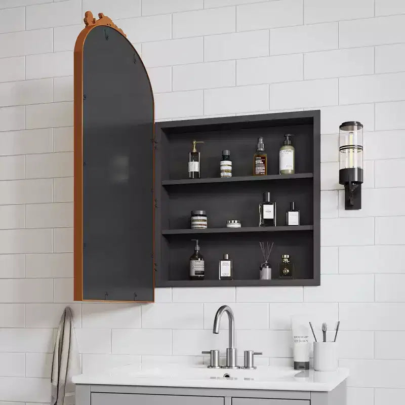 PexFix 30 x 19,7 Armoire à Pharmacie Vintage en Métal Sculpté, Miroir de Vanité Décoratif Mural avec Rangement, Doré