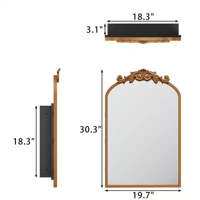 PexFix 30 x 19,7 Armoire à Pharmacie Vintage en Métal Sculpté, Miroir de Vanité Décoratif Mural avec Rangement, Doré