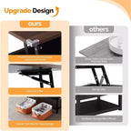 VINGLI Table Basse Relevable 36 avec Bacs de Rangement en Tissu, Tables Basses Rustiques de Ferme pour Salon, Espresso