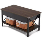 VINGLI Table Basse Relevable 36 avec Bacs de Rangement en Tissu, Tables Basses Rustiques de Ferme pour Salon, Espresso