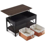 VINGLI Table Basse Relevable 36 avec Bacs de Rangement en Tissu, Tables Basses Rustiques de Ferme pour Salon, Espresso