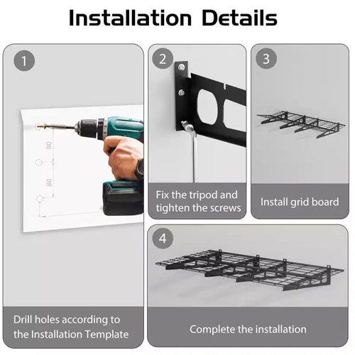 Étagère de garage 60 x 120 cm, support de rangement mural robuste, étagères flottantes, capacité de charge de 360 kg, organisation de garage en métal pour outils et fournitures