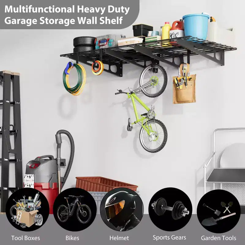 Étagère de garage 60 x 120 cm, support de rangement mural robuste, étagères flottantes, capacité de charge de 360 kg, organisation de garage en métal pour outils et fournitures
