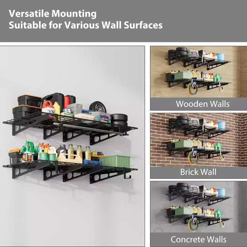 Étagère de garage 60 x 120 cm, support de rangement mural robuste, étagères flottantes, capacité de charge de 360 kg, organisation de garage en métal pour outils et fournitures