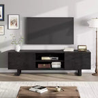 Meuble TV industriel de 80 pouces avec 2 tiroirs, Meuble TV en bois avec pieds robustes et rangements ouverts