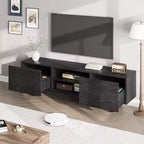 Meuble TV industriel de 80 pouces avec 2 tiroirs, Meuble TV en bois avec pieds robustes et rangements ouverts