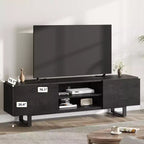 Meuble TV industriel de 80 pouces avec 2 tiroirs, Meuble TV en bois avec pieds robustes et rangements ouverts
