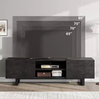 Meuble TV industriel de 80 pouces avec 2 tiroirs, Meuble TV en bois avec pieds robustes et rangements ouverts