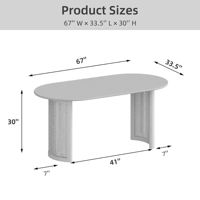 PexFix 67 Table à manger ovale pour 4-6 personnes avec plateau à bords incurvés et piètement en rotin tissé, table de cuisine moderne de style ferme pour salon et salle à manger, noyer