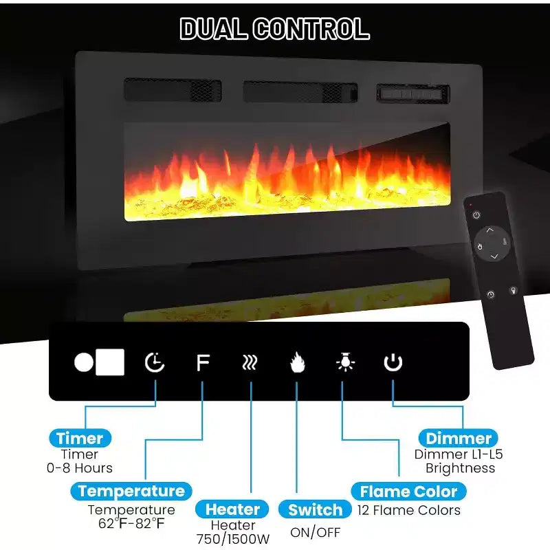 Meuble TV cheminée de 70 pouces avec cheminée électrique de 36 pouces et lumières LED, radiateur de cheminée électrique, meuble de rangement, table console média pour salon