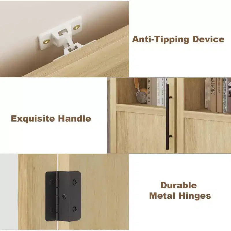 Meuble de salle de bain fin avec portes et étagères ouvertes, idéal pour les petits espaces. Ce meuble haut et étroit sur pied convient aux cuisines