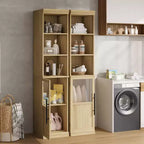 Meuble de salle de bain fin avec portes et étagères ouvertes, idéal pour les petits espaces. Ce meuble haut et étroit sur pied convient aux cuisines