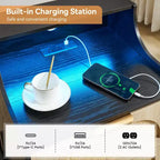 Lot de 2 tables de chevet en rotin et bois – Table de nuit avec station de recharge, lumières LED, ports USB et prises, modernes pour chambre à coucher, salon