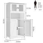 Meuble de salle de bain, Armoire de rangement de style ferme avec portes en verre et étagères réglables, Armoire de cuisine autoportante, Meuble de rangement au sol