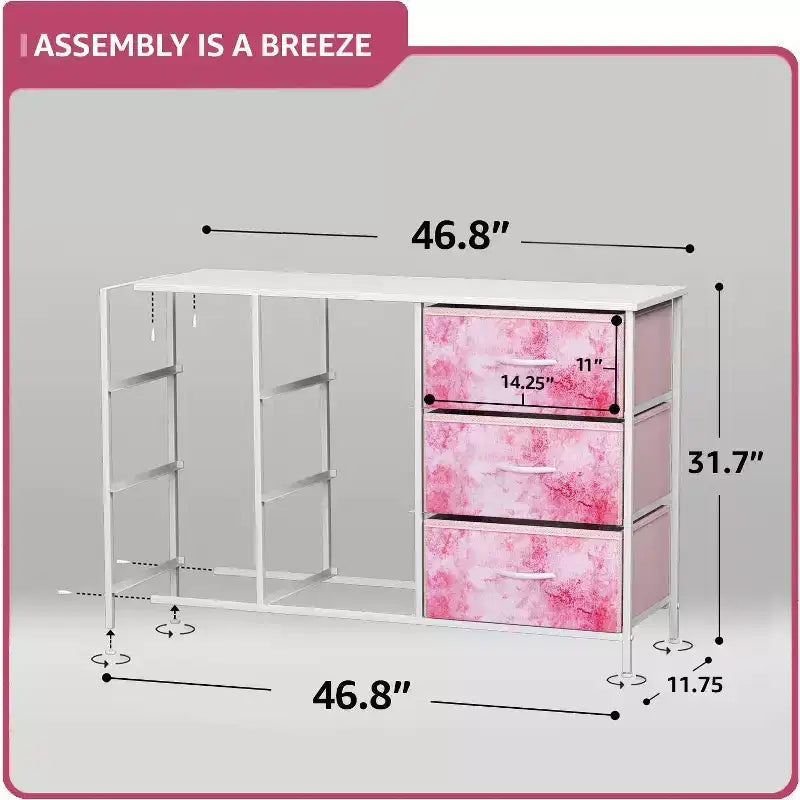 Commode Sorbus à 9 tiroirs - Meuble de rangement avec cadre en acier, plateau en bois, bacs en tissu - pour chambre à coucher, placard, bureau et plus encore.