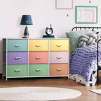Commode Sorbus à 9 tiroirs - Meuble de rangement avec cadre en acier, plateau en bois, bacs en tissu - pour chambre à coucher, placard, bureau et plus encore.