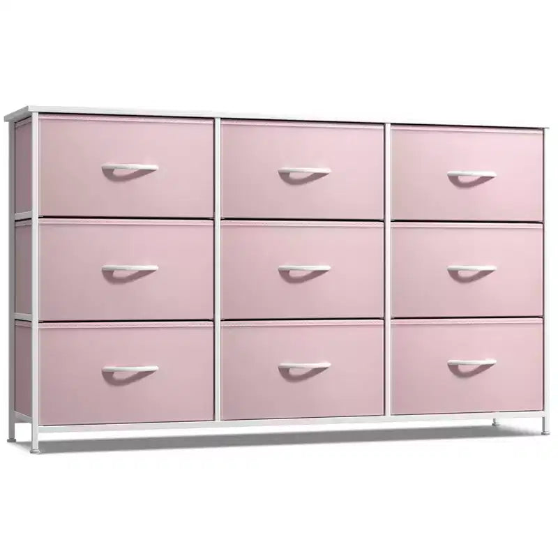 Commode Sorbus à 9 tiroirs - Meuble de rangement avec cadre en acier, plateau en bois, bacs en tissu - pour chambre à coucher, placard, bureau et plus encore.