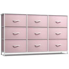 Commode Sorbus à 9 tiroirs - Meuble de rangement avec cadre en acier, plateau en bois, bacs en tissu - pour chambre à coucher, placard, bureau et plus encore.
