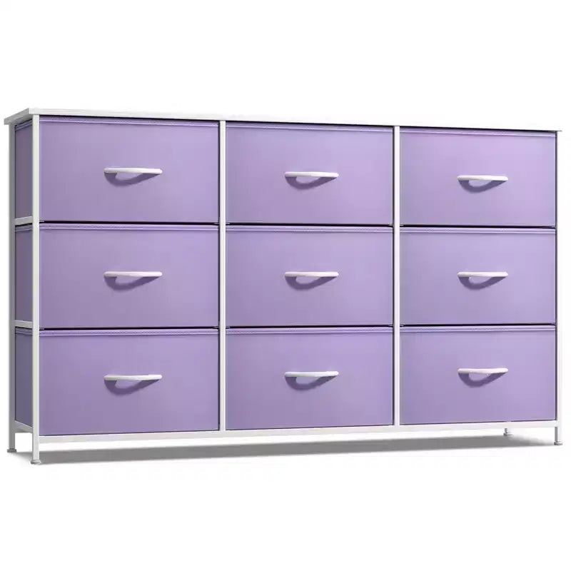 Commode Sorbus à 9 tiroirs - Meuble de rangement avec cadre en acier, plateau en bois, bacs en tissu - pour chambre à coucher, placard, bureau et plus encore.