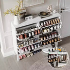 Meuble à chaussures moderne à 4 tiroirs basculants, meuble de rangement étroit pour chaussures avec cannelures,