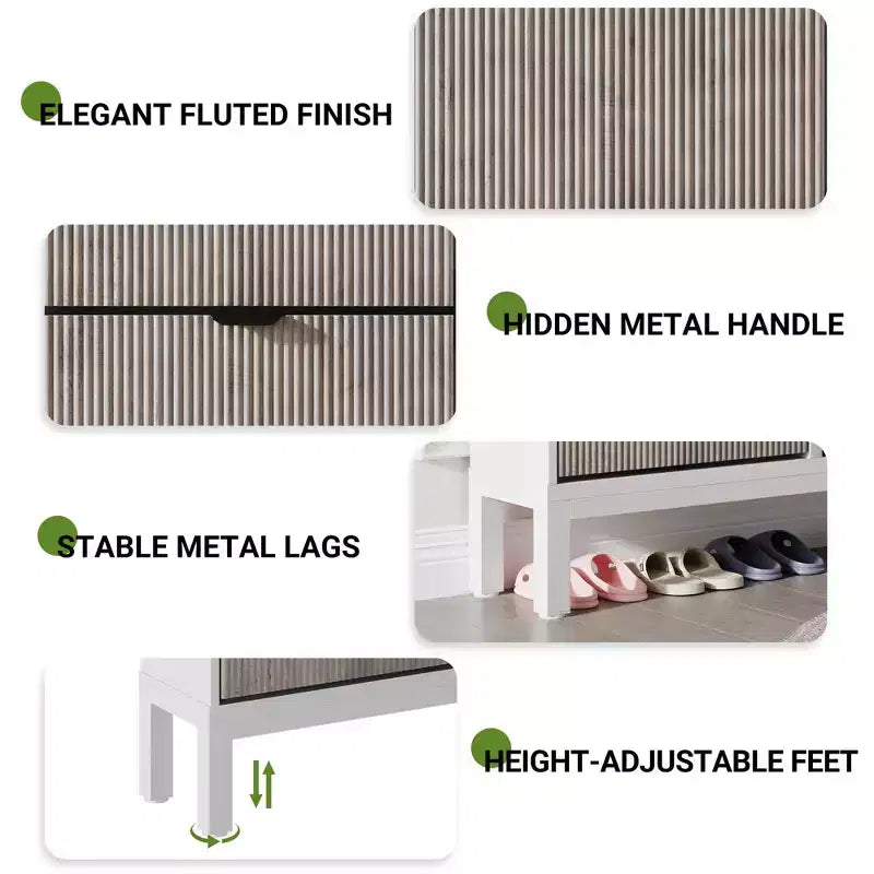 Meuble à chaussures moderne à 4 tiroirs basculants, meuble de rangement étroit pour chaussures avec cannelures,