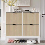 Meuble à chaussures moderne à 4 tiroirs basculants, meuble de rangement étroit pour chaussures avec cannelures,