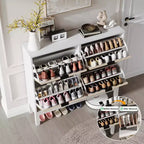 Meuble à chaussures moderne à 4 tiroirs basculants, meuble de rangement étroit pour chaussures avec cannelures,