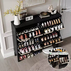 Meuble à chaussures moderne à 4 tiroirs basculants, meuble de rangement étroit pour chaussures avec cannelures,