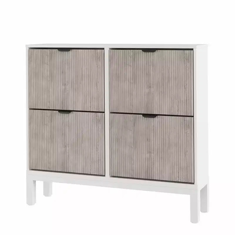 Meuble à chaussures moderne à 4 tiroirs basculants, meuble de rangement étroit pour chaussures avec cannelures,