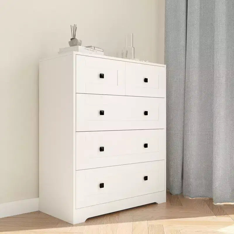 Commode à 5 tiroirs blanche porte de grange